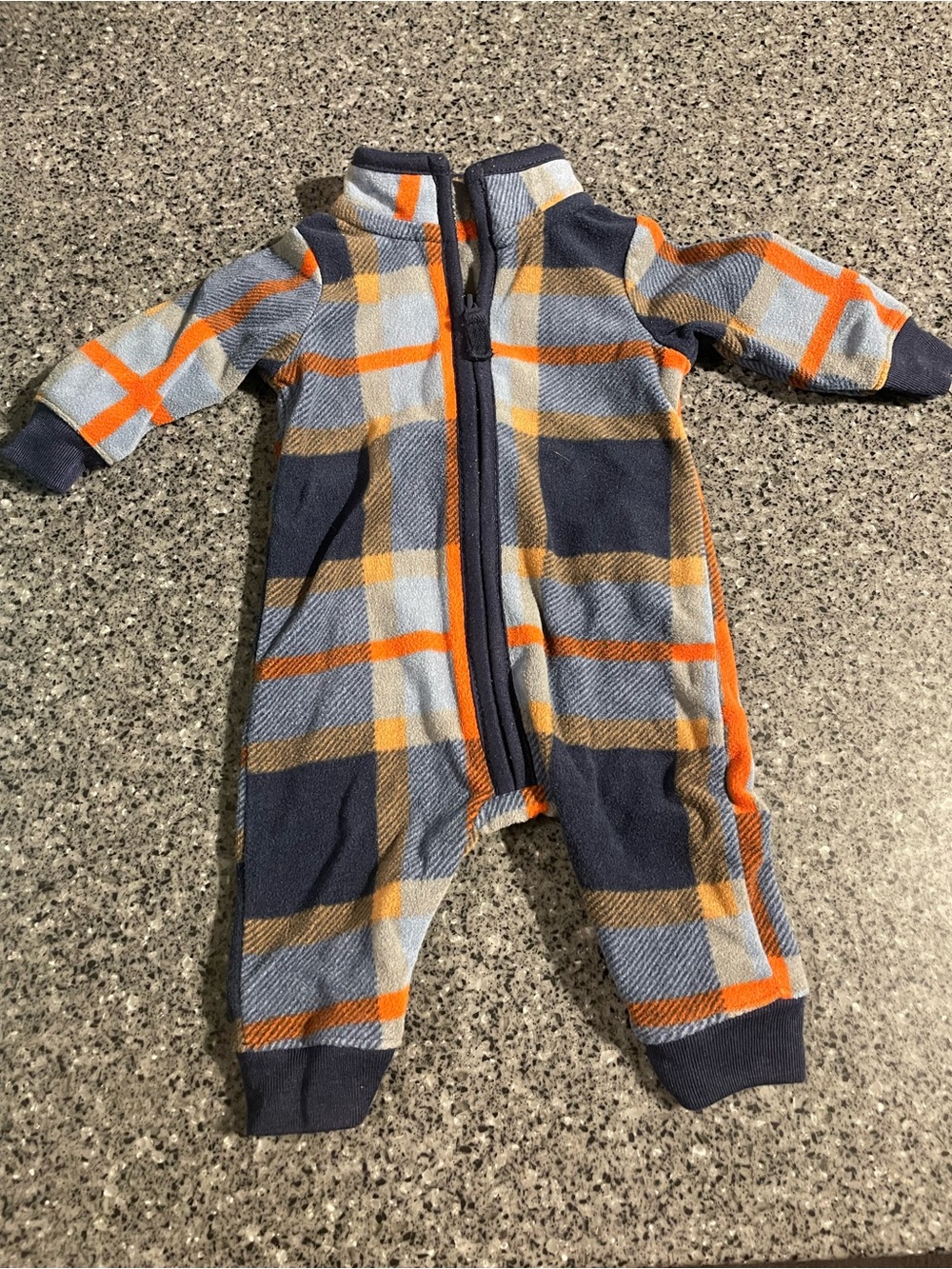 Plush Plaid Zip-Up Baby One-Piece in Navy and Orange